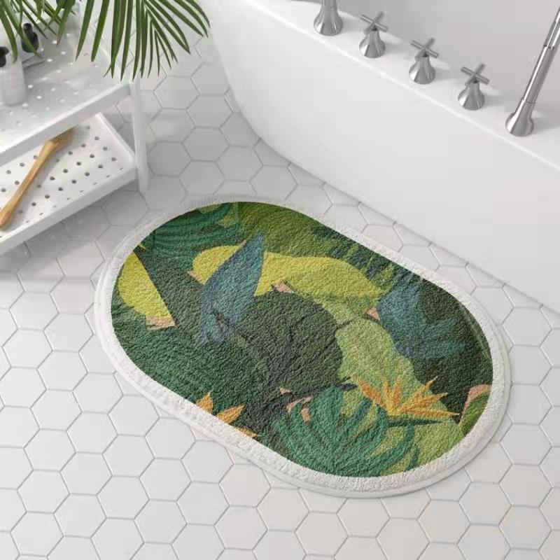 Bathroom Floor Mat Elegant American Floral Oval Cake Velvet