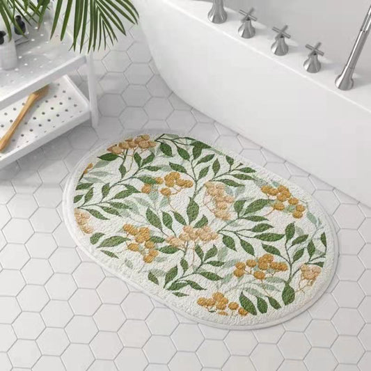 Bathroom Floor Mat Elegant American Floral Oval Cake Velvet
