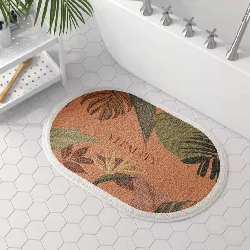 Bathroom Floor Mat Elegant American Floral Oval Cake Velvet