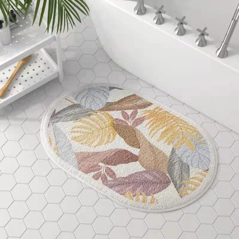 Bathroom Floor Mat Elegant American Floral Oval Cake Velvet
